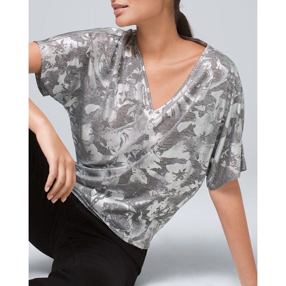 NWT White House Black Market [ L ] Floral Foil Everyday Dolman Tee Heather U785